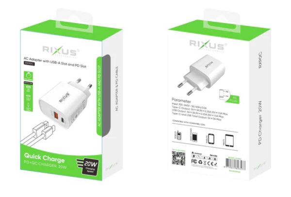 Kućni brzi punjač / adapter Rixus RX90C USB Tip-C PD 20W