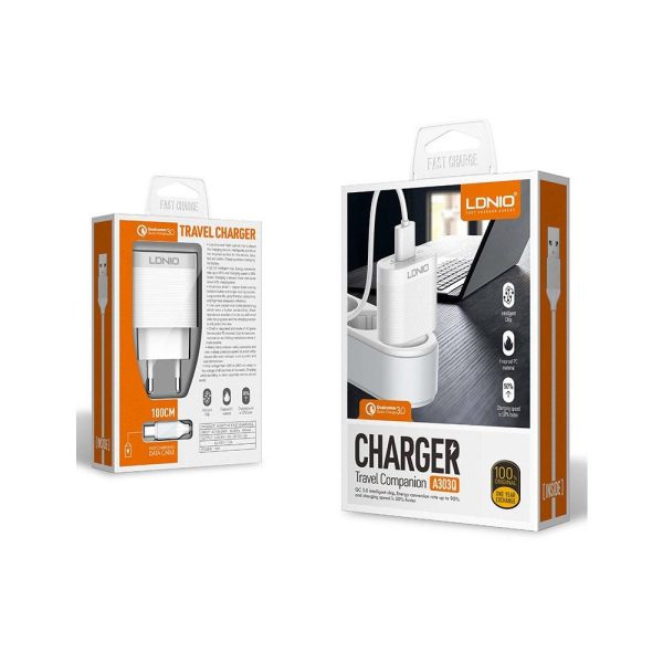 KUĆNI PUNJAČ 2 U 1 LDNIO A303Q 18W + KABEL USB NA TIP C