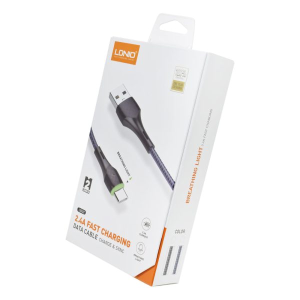 USB NA LIGHTNING KABEL LDNIO LS522 BRZI 2.4A 2m SIVI - Slika 2