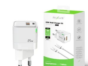 Kućni punjač adapter Rixus RXHC11 25W + data kabel Tip-C na Tip-C Bijeli