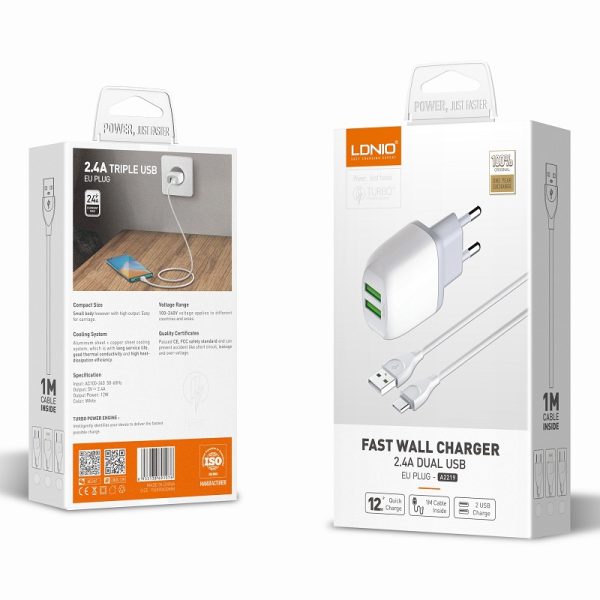 KUĆNI PUNJAČ BRZI 2 U 1 LDNIO A2219 + KABEL USB NA TIP C